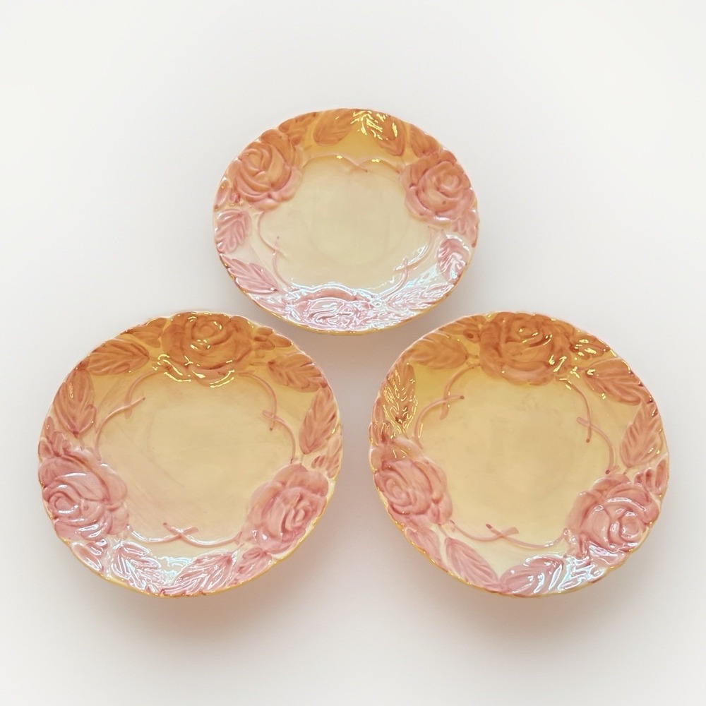 Vintage Ciao ItalyA Bellini Pink Rose Ceramic Plates Set of 3 Made Italy 2000 8"